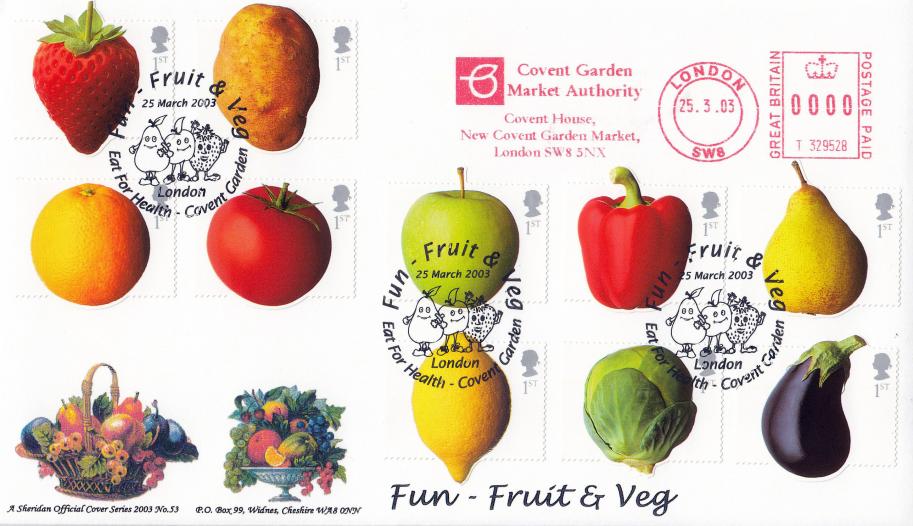 2003 (03) Fun Fruit & Veg - Sheridan 'Eat For Health' Official + Covent Garden Market Authority Meter Mark