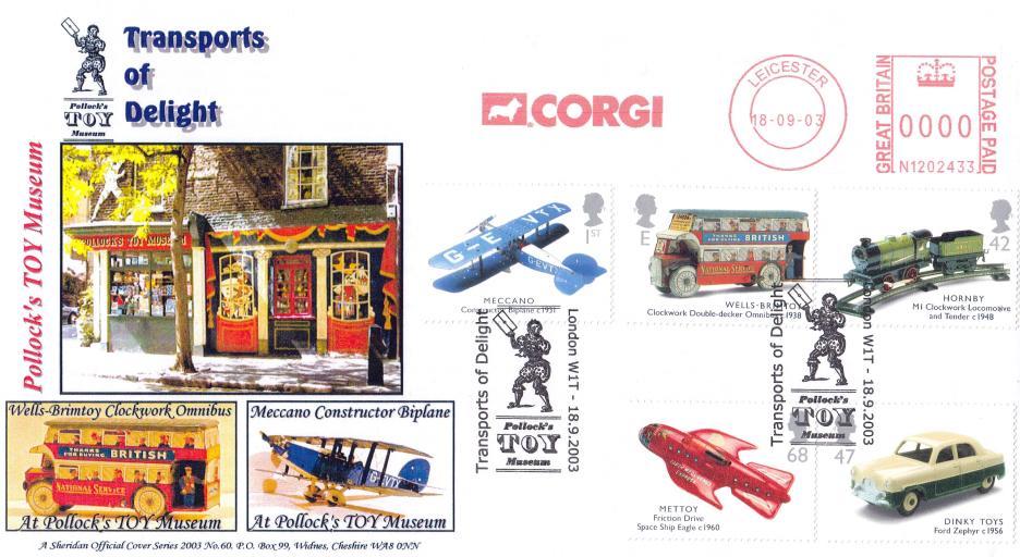 2003 (09) Transports of Delight (Stamps) - Sheridan 'Pollock's Toy Museum' Official + Corgi Meter Mark