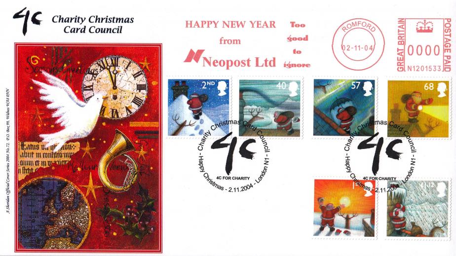 2004 (11) Christmas  (Stamps) - Sheridan '4C For Charity' Official + Happy New Year From Neopost Meter Mark