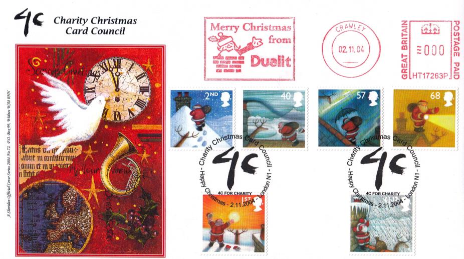 2004 (11) Christmas  (Stamps) - Sheridan '4C For Charity' Official + Merry Christmas From Dualit Meter Mark