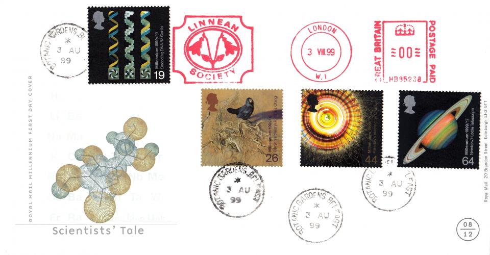 1999 (08) Scientists - RM - Botanic Gardens, Belfast CDS + Linnean Society Meter Mark