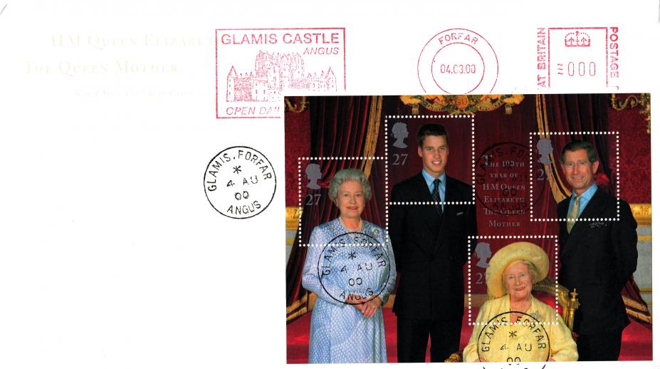2000 (08) Queen Mother - RM - Glamis CDS + Glamis Castle Meter Mark