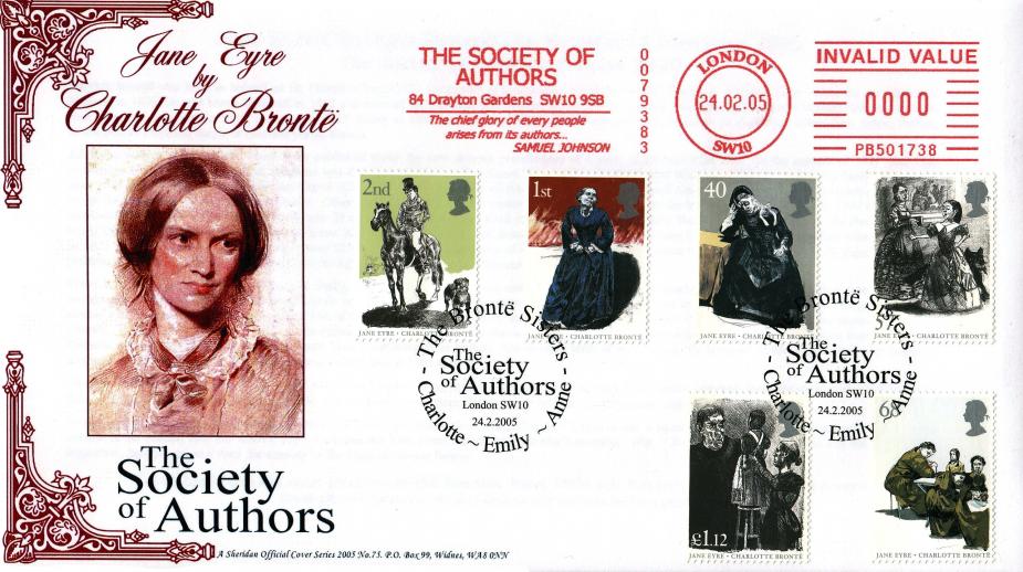 2005 (02) Jane Eyre (Stamps) - Sheridan Official + The Society of Authors Meter Mark