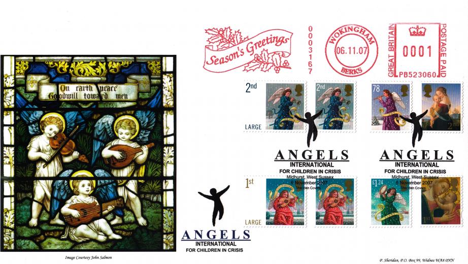 2007 (11) Christmas (Stamps) - Sheridan 'Angels International' Official + Seasons Greetings Meter Mark