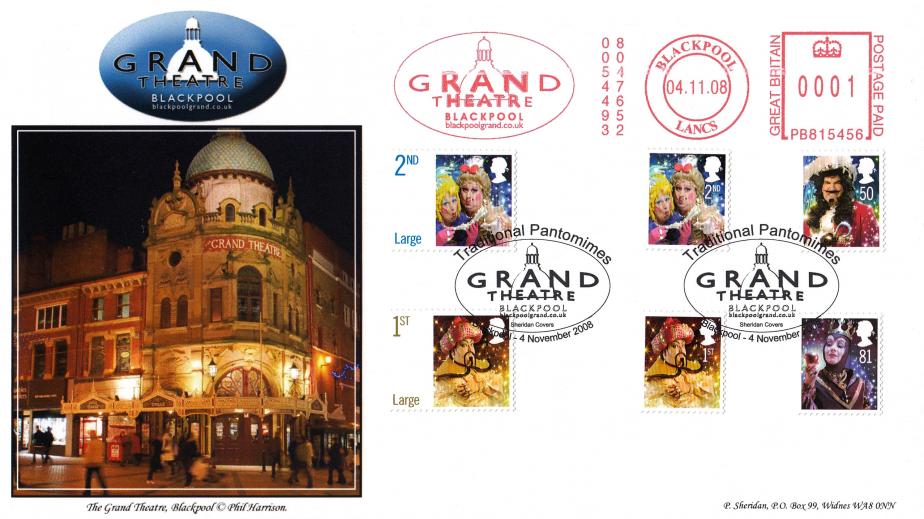 2008 (11) Christmas (Stamps) - Sheridan 'Grand Theatre Blackpool' Official + Grand Theatre Blackpool Meter Mark