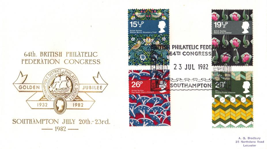 1982 (07) Textiles - British Philatelic Federation Congress, Southampton Official (Gold Version)