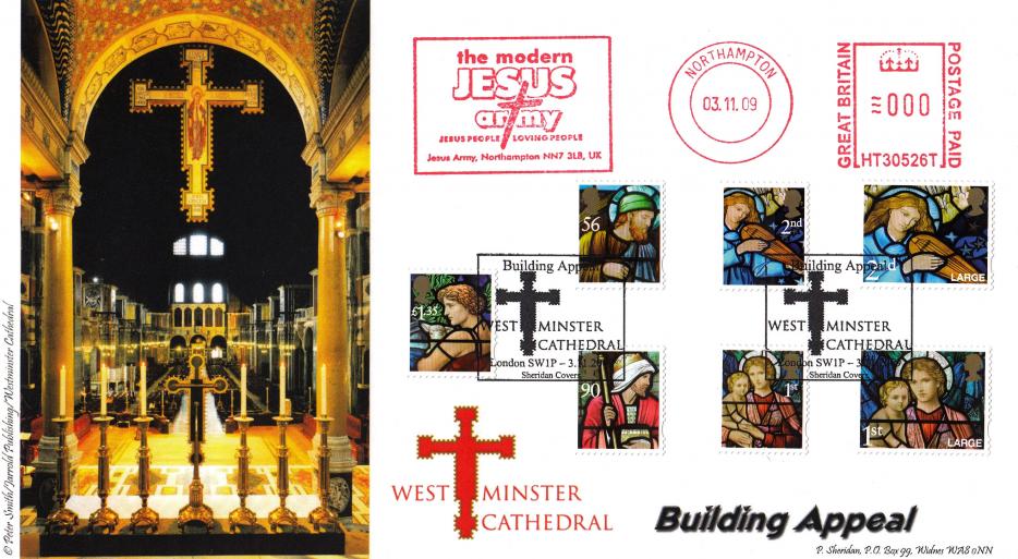 2009 (11) Christmas (Stamps) - Sheridan 'Westminster Cathedral' Official + The Modern Jesus Army Meter Mark