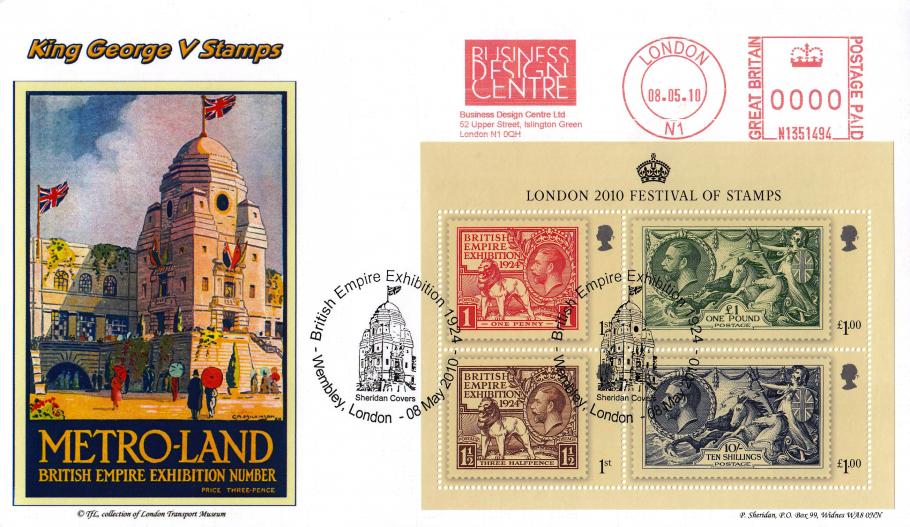 2010 (05) London 2010 Festival of Stamps M/S - Sheridan 'British Empire Exhibition' Official + Business Design Centre Meter Mark