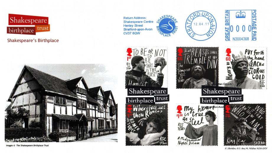 2011 (04) Royal Shakespeare Co (Stamps) - Sheridan 'Shakespeare Birthplace Trust' Official + Shakespeare Birthplace Trust Meter Mark