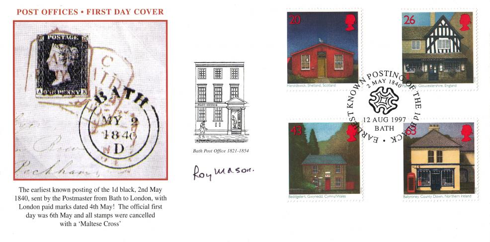 1997 (08) Sub Post Offices - Scott 'Bath Maltese Cross' Official - Signed by the late Roy Mason