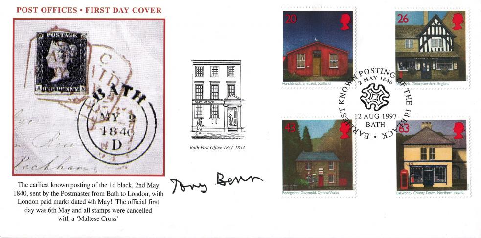 1997 (08) Sub Post Offices - Scott 'Bath Maltese Cross' Official - Signed by the late Tony Benn