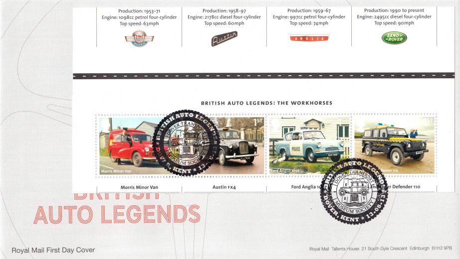 2013 (08) Auto Legends (M/S) - RM - MISSCUT SHEET ERROR - Dover Transport Museum H/S