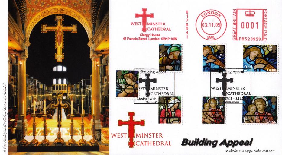 2009 (11) Christmas (Stamps) - Sheridan 'Westminster Cathedral' Official + Westminster Cathedral Meter Mark