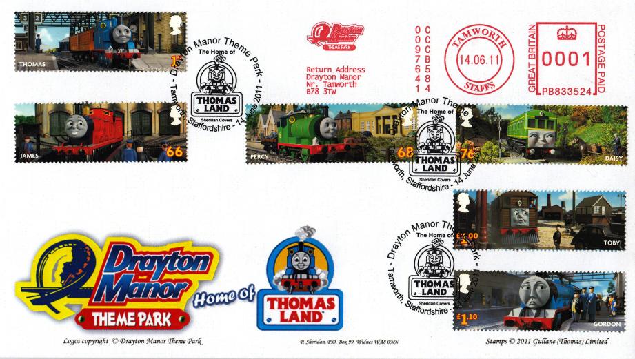 2011 (06) Thomas The Tank Engine (Stamps) - Sheridan Official + Drayton Manor Theme Park Meter Mark