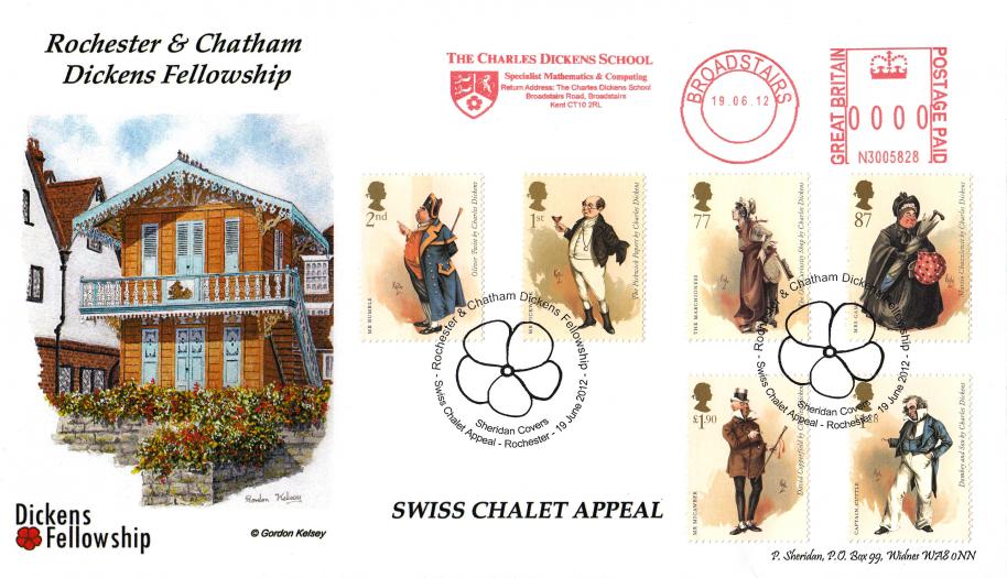 2012 (06) Charles Dickens (Stamps) - Sheridan Official + The Charles Dickens School Meter Mark