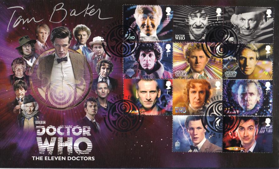 2013 (03) Dr Who (Stamps) - Steven Scott All 11 Doctors Official - Signed by Tom Baker