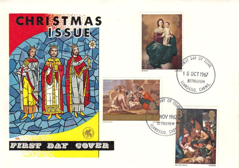 1967 (10) Christmas (4d) + (11) 3d + 1/6d - Wessex - DOUBLE Bethlehem FDI