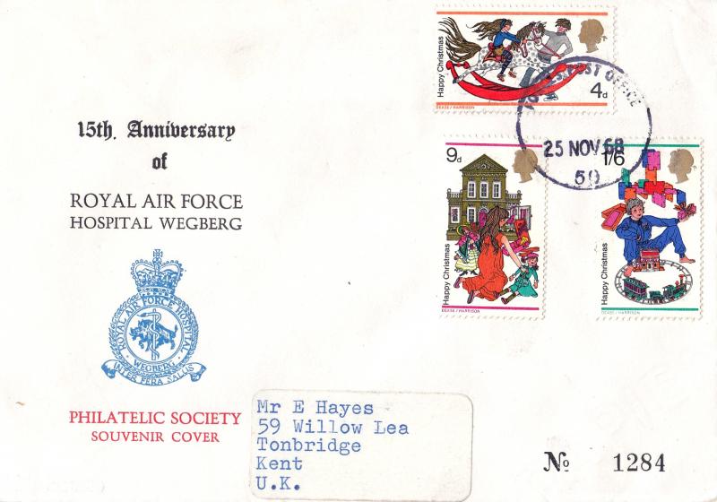 1968 (11) Christmas - RAF Hospital Wegberg Cover - Forces Post Office 50 CDS