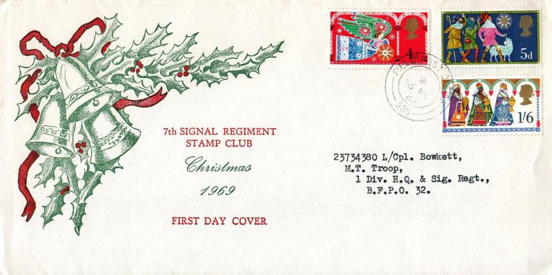 1969 (11) Christmas - 7th Signals Regiment Stamp Club Cover - Field Post Office 988 CDS