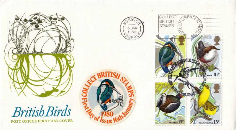 1980 (01) British Birds - PO - Collect British Stamps Worlds Greatest Hobby Slogan