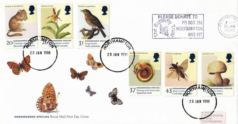 1998 (01) Endangered Species - RM - Please Donate To The Butterfly Trust Northampton Slogan