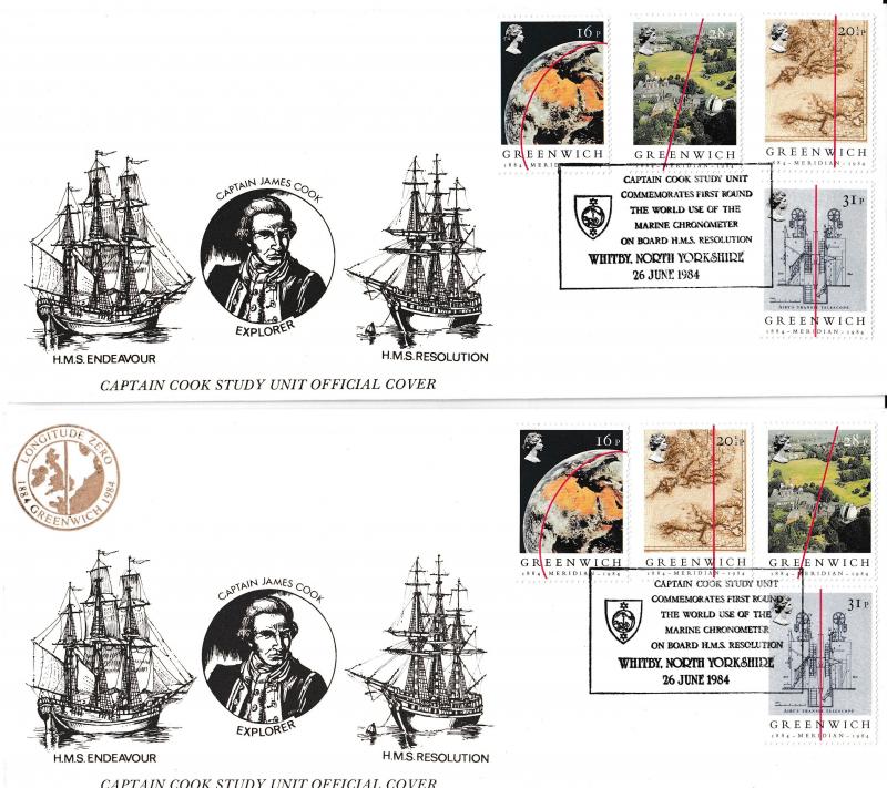 1984 (06) Greenwich - Travers Captain Cook Study Unit Officials - WITH & WITHOUT Cachets