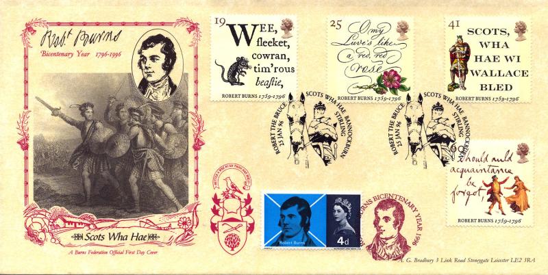1996 (01) Robert Burns - Bradbury 'Scots Wha Wha' Official - WITH a 1966 Burns Stamp