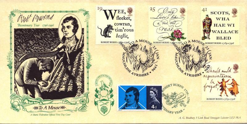 1996 (01) Robert Burns - Bradbury 'To A Mouse' Official - WITH a 1966 Burns Stamp