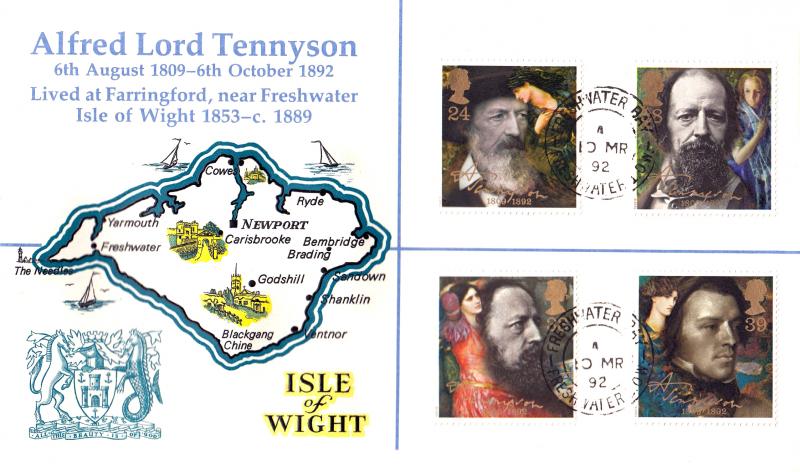 1992 (03) Tennyson - Allanton Isle of Wight Cover - Tennyson Overprint - Freshwater Bay CDS