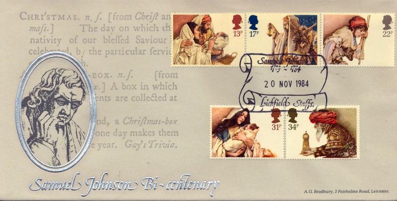 1984 (11) Christmas - Bradbury Samuel Johnson Bi-Centenary, Lichfield Official