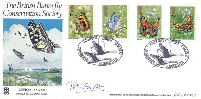 1981 (05) Butterflies - Benham BOCS (2) 3 Slimbridge Official - Signed by Peter Scott