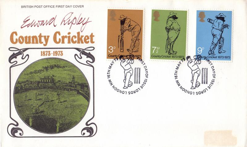 1973 (05) Cricket - PO - Lords H/S - Signed by Edward Ripley (Designer)