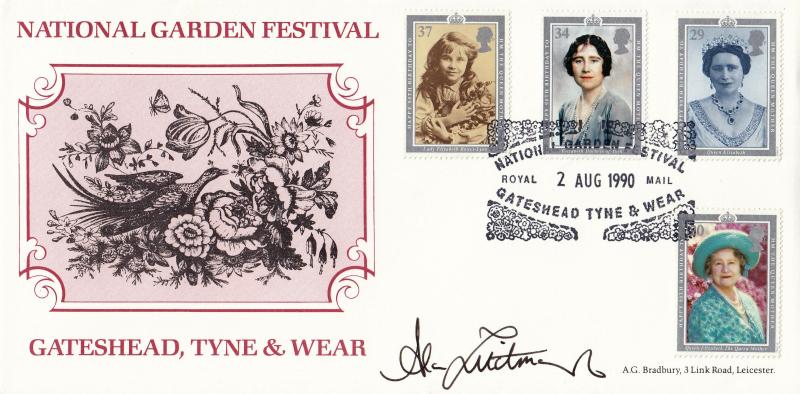 1990 (08) Queen Mother - Bradbury National Garden Festival cover (Brown Image) - National Garden Festival H/S - Signed by Alan Titchmarsh