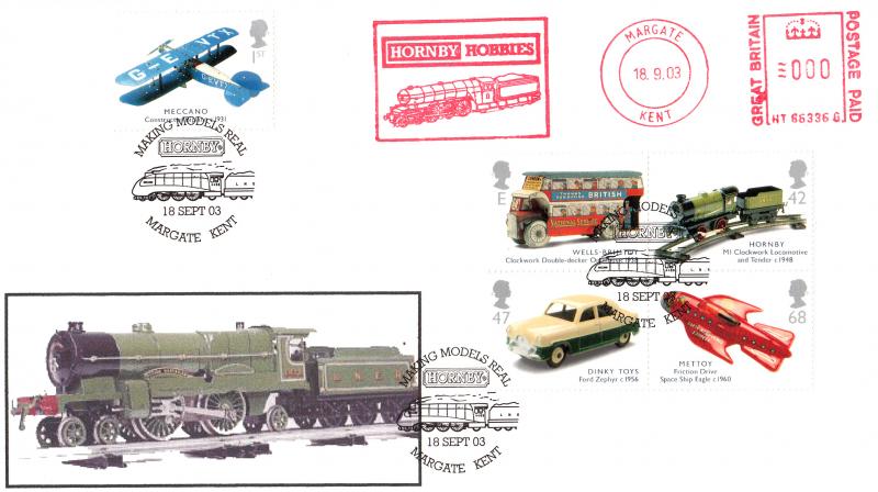 2003 (09) Transports of Delight (Stamps) - Steve Bull Privately Produced Cover - Hornby, Margate H/S + Hornby Hobbies Meter Mark