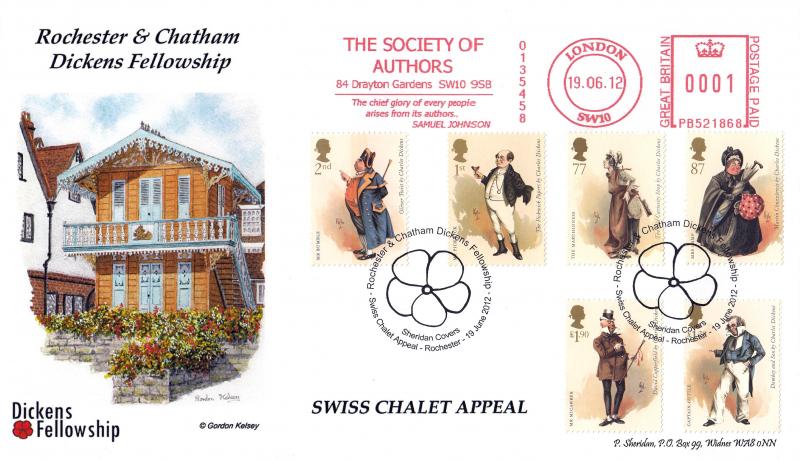 2012 (06) Charles Dickens (Stamps) - Sheridan 'Dickens Fellowship' Official + The Society of Authors Meter Mark