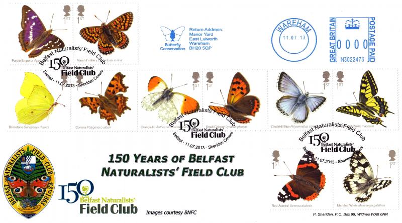 2013 (07) Butterflies - Sheridan 'Belfast Naturalists Field Club' Official + Butterfly Conservation Meter Mark