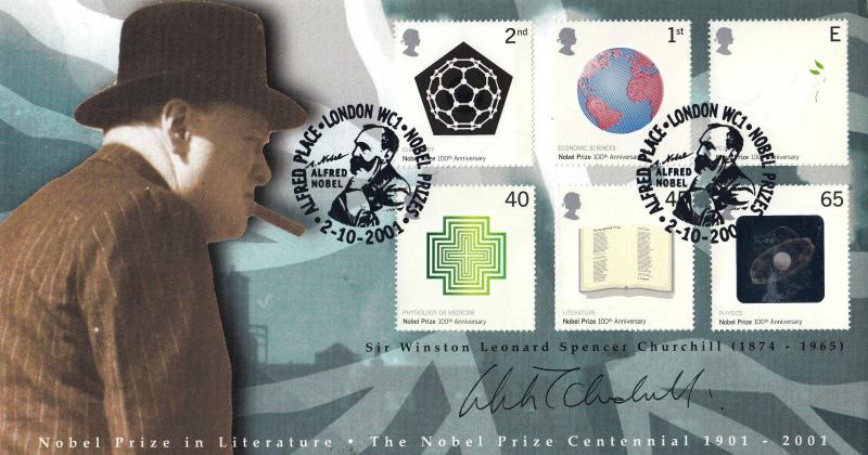 2001 (10) Nobel Prizes - Scott 'Alfred Place' Official - Signed by Winston Churchill MP