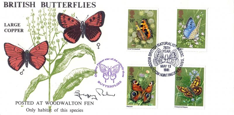 1981 (05) Butterflies - Hawkwood Woodwalton Fen Official - Signed by the late Geoffrey Palmer