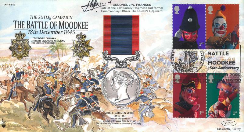 2001 (09) Puppets (Stamps) - VCC (Veterans Charities Consortium) 'Battle of Moodkee' Official - Signed Colonel J W Frances