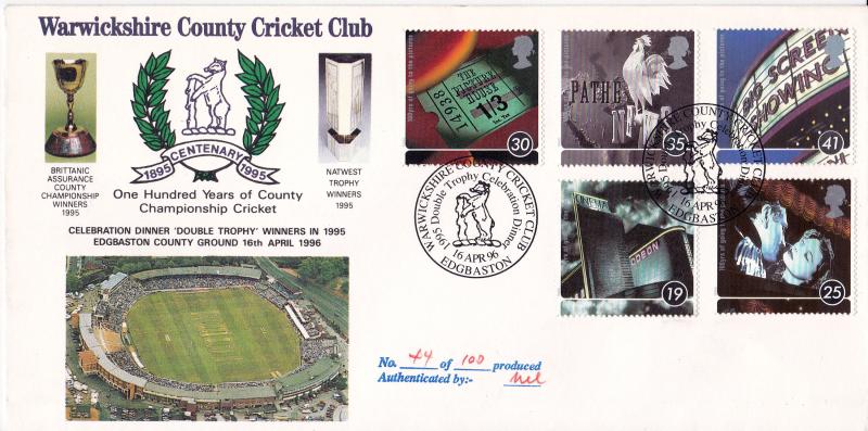 1996 (04) Films - SP Warwickshire CCC Official - Signed by 5 Test Match Players & 2 Commentator's (See Notes)