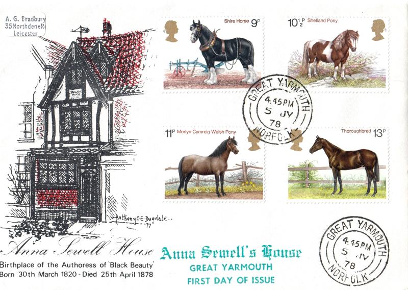 1978 (07) Horses - Anna Sewell House Cover - Great Yarmouth CDS