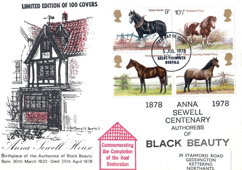 1978 (07) Horses - Anna Sewell House Cover - Great Yarmouth FDI