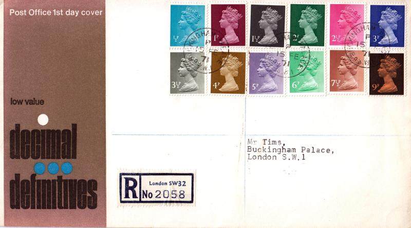 1971 (02) Low Value Definitives - PO - Buckingham Palace CDS