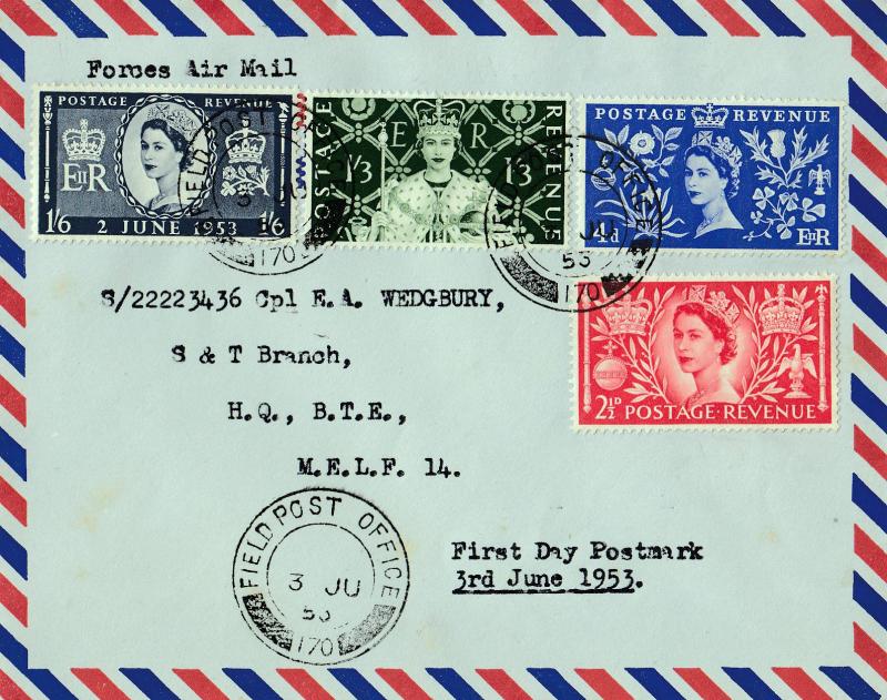 1953 (06) Coronation - Forces Air Mail Letter - Field Post Office 170 CDS