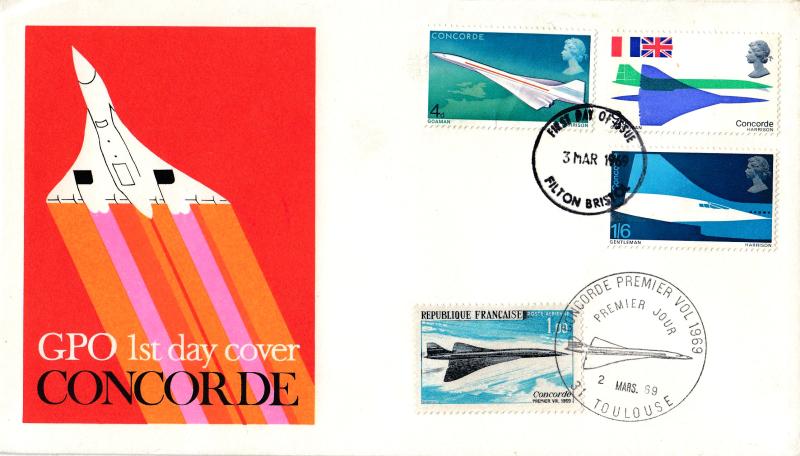 1969 (03) Concorde - GPO - Filton FDI but with the French Concorde Stamp & Premier Jour H/S