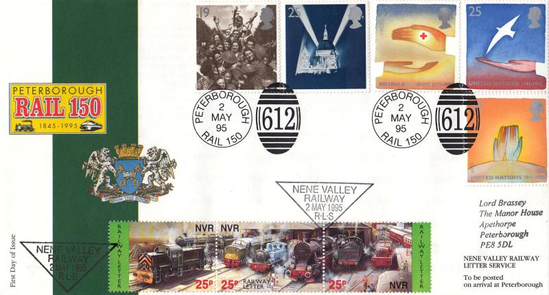 1995 (05) VE Day - Nene Valley Railway Official (WITH 3 NVR Railway Stamps)