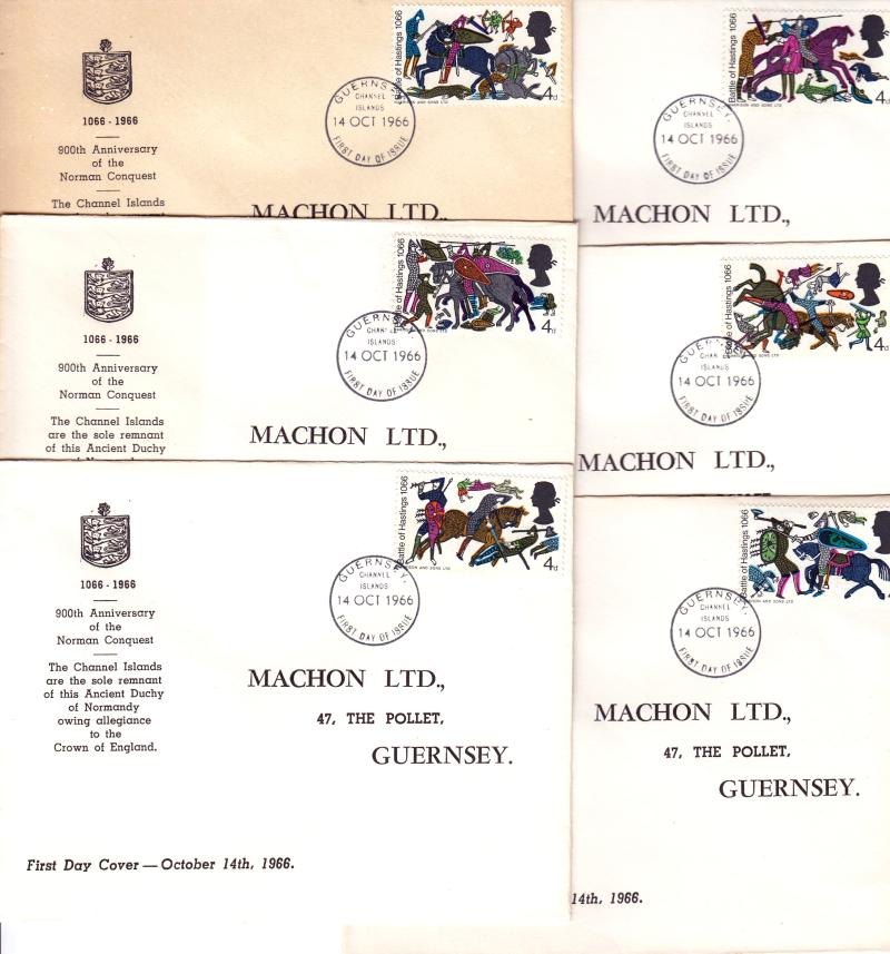 1966 (10) Battle of Hastings - Set of Six Machon Ltd Covers - Guernsey FDI