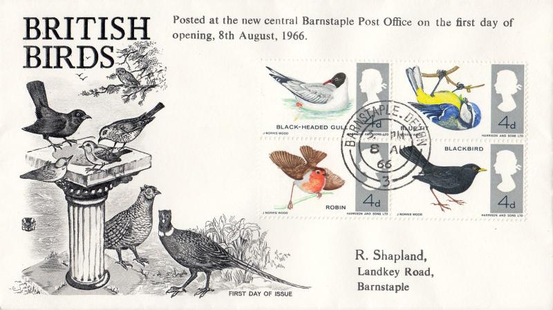 1966 (08) Birds - Stuart (Overprinted) - Barnstaple CDS