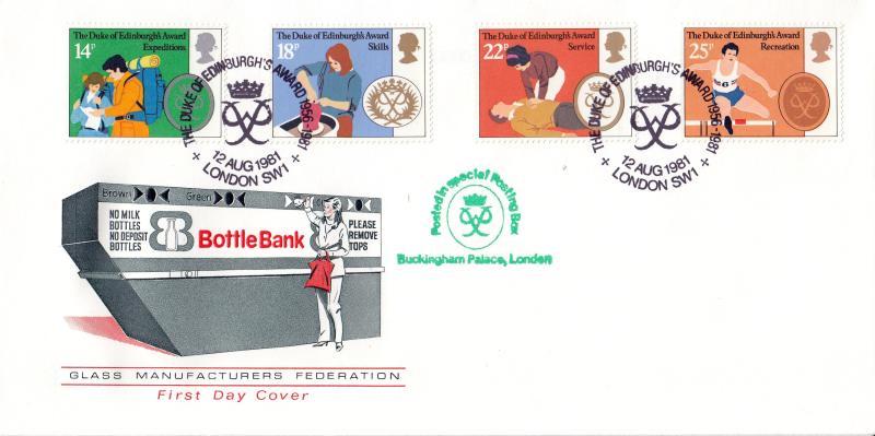 1981 (08) Duke of Edinburgh Awards - Glass Manufacturers Federation Cover - London SW1 H/S - Posted at Buckingham Palace Cachet