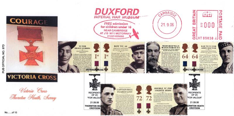 2006 (09) Victoria Cross (Stamps) - Brazier 'Pub' Official + Duxford Imperial War Museum Meter Mark